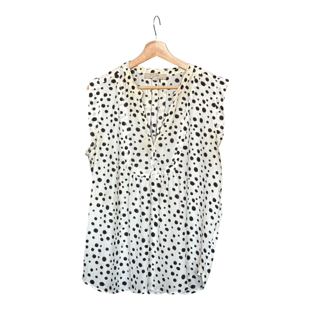 LOFT Cream and Chocolate Brown Polka Dot Blouse